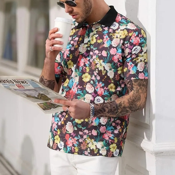 NWT PJ PAUL JONES Flower Polo Shirts - Picture 2 of 14